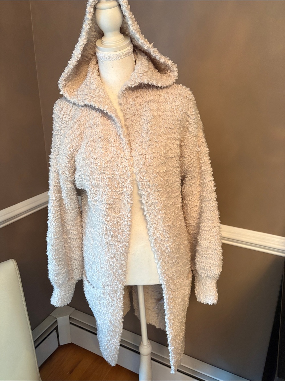 Rachel Zoe Plush Teddy Hooded Coat - Cream